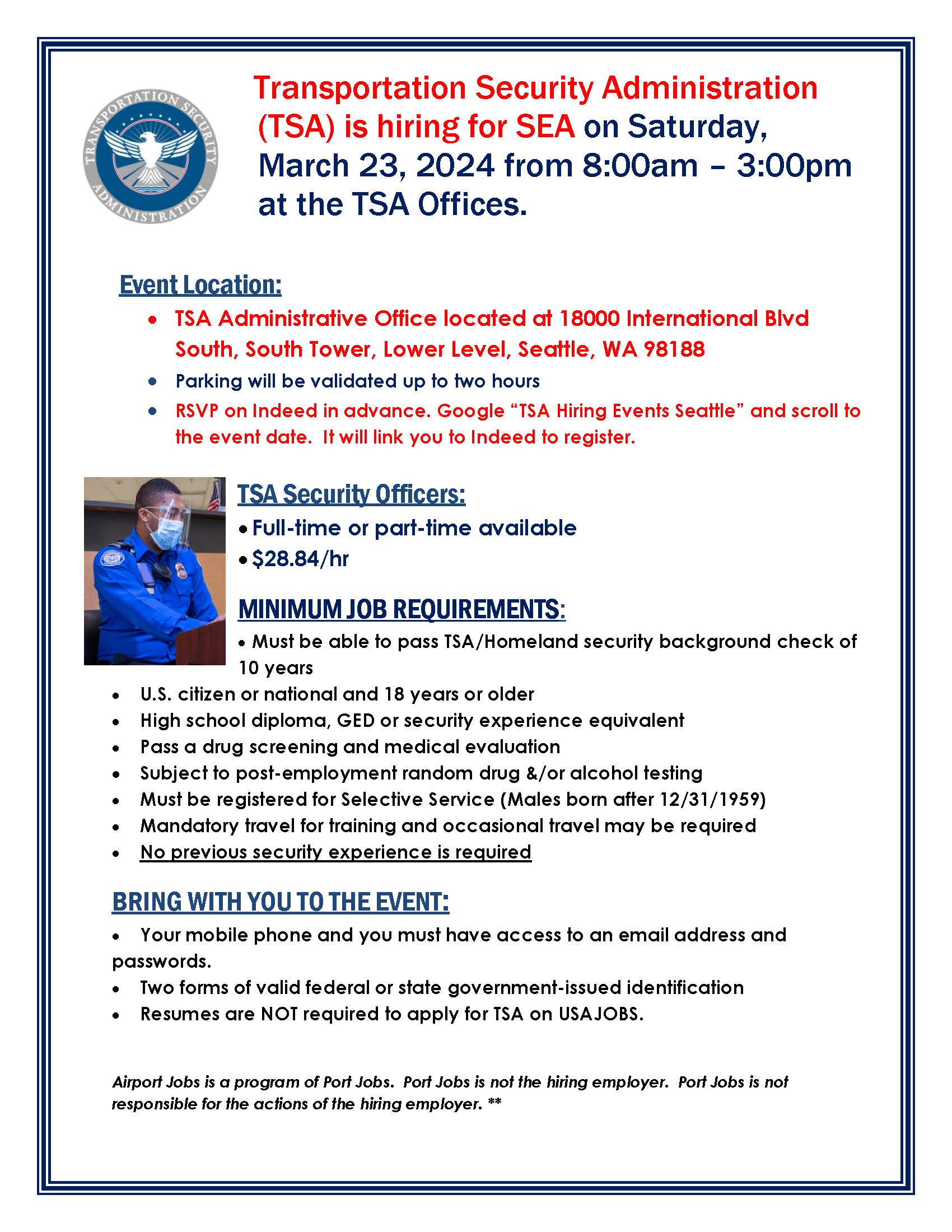TSA Hiring Event Flyer March 23, 2024