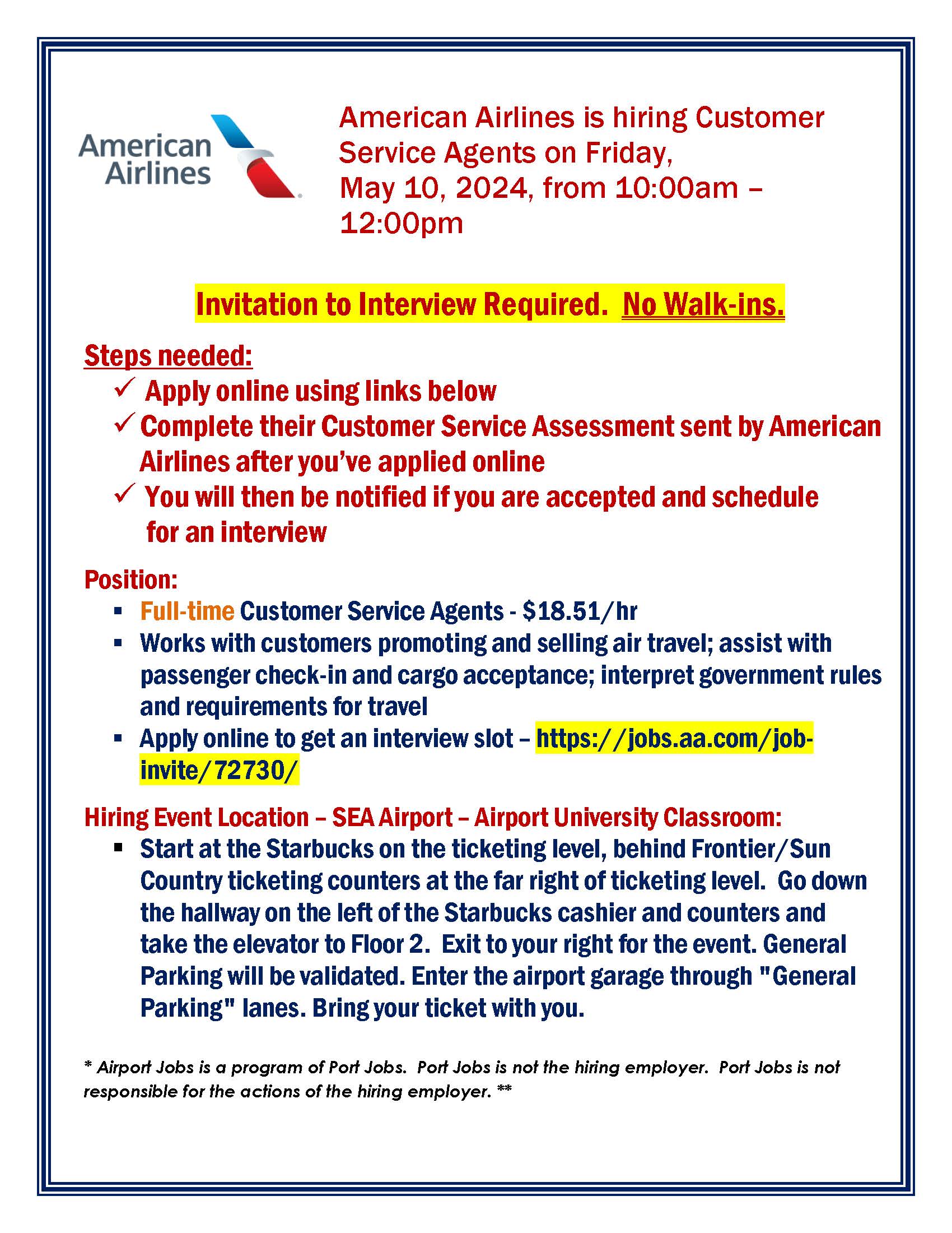 American Airlines Job Fair Flyer May 10, 2024