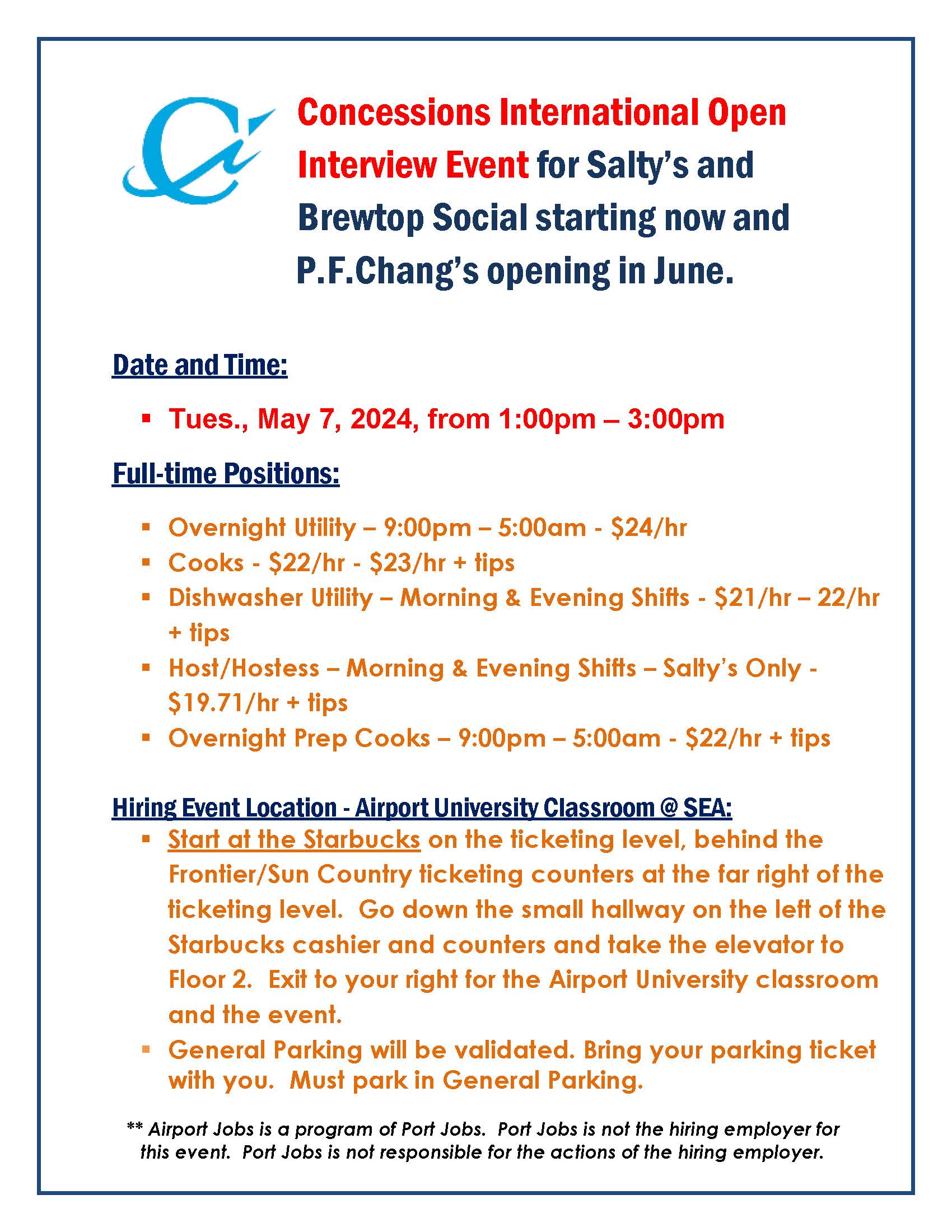 Concessions International Hiring Event May 7, 2024 Flyer