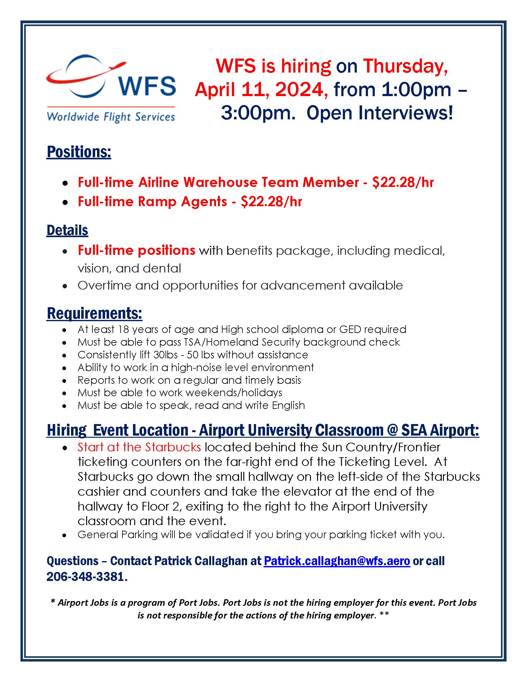 WFS Hiring Flyer SEA Airport