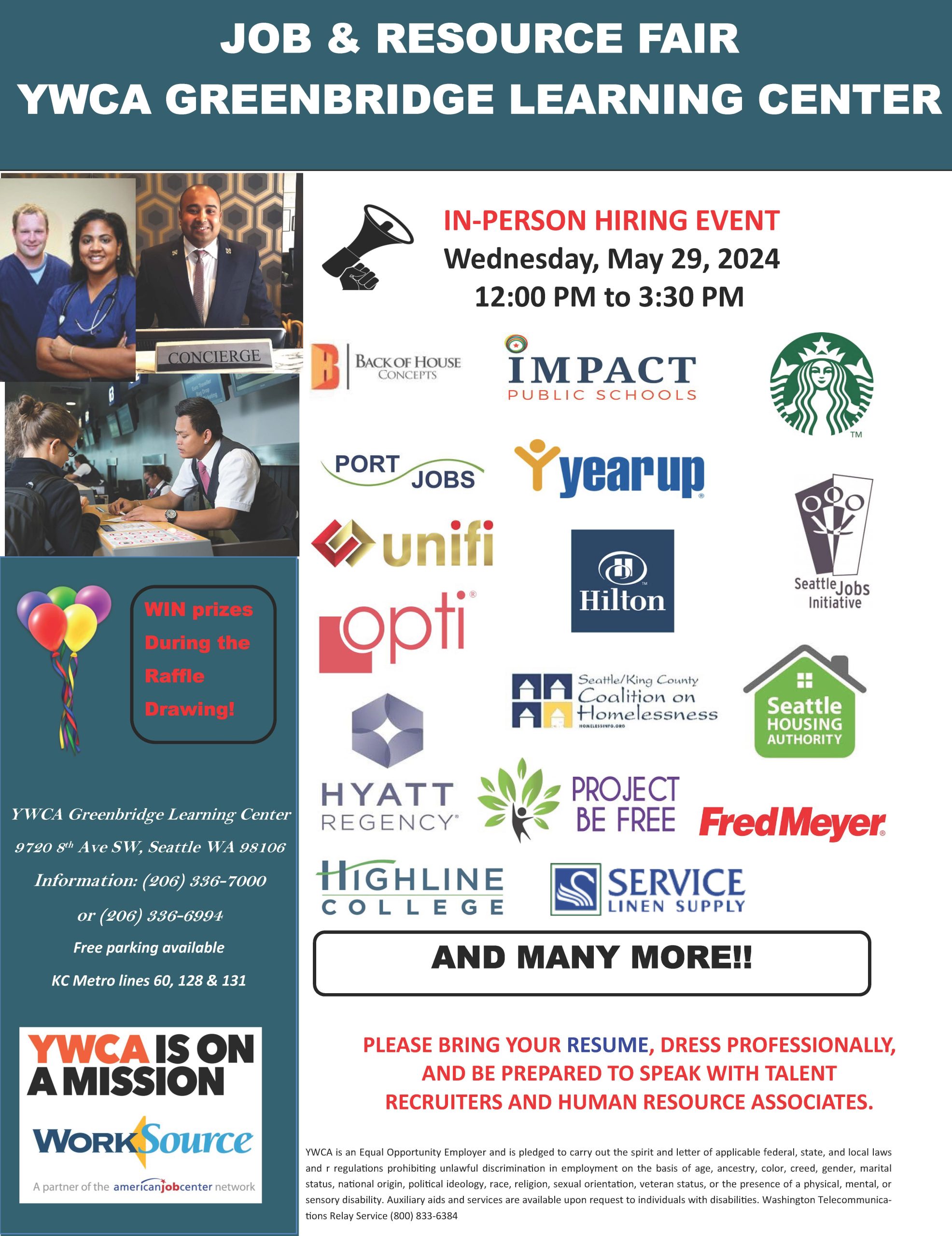 YWCA Greenbridge Learning Center Hiring Event Flyer May 29, 2024