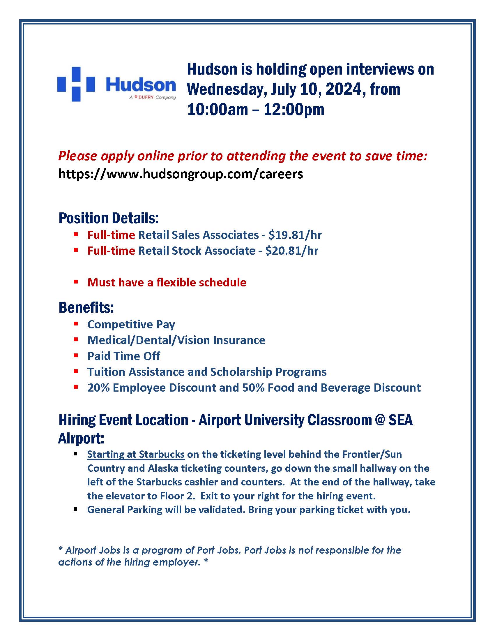 Hudson Hiring Flyer July 10, 2024