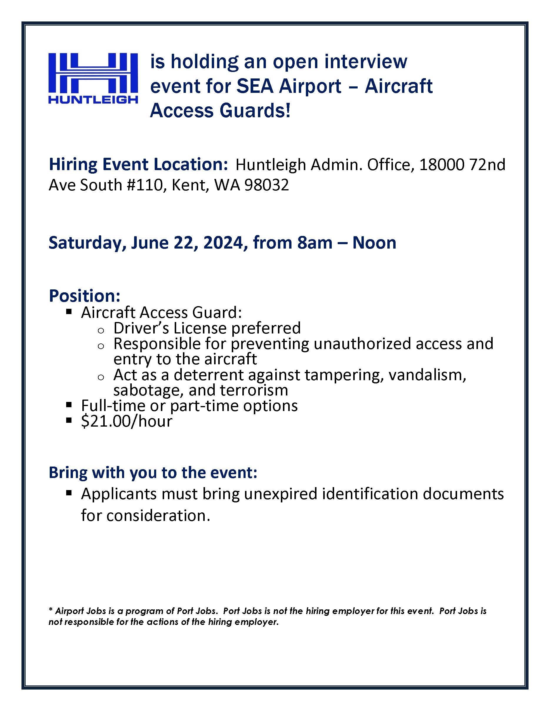 Huntleigh Hiring Event Flyer