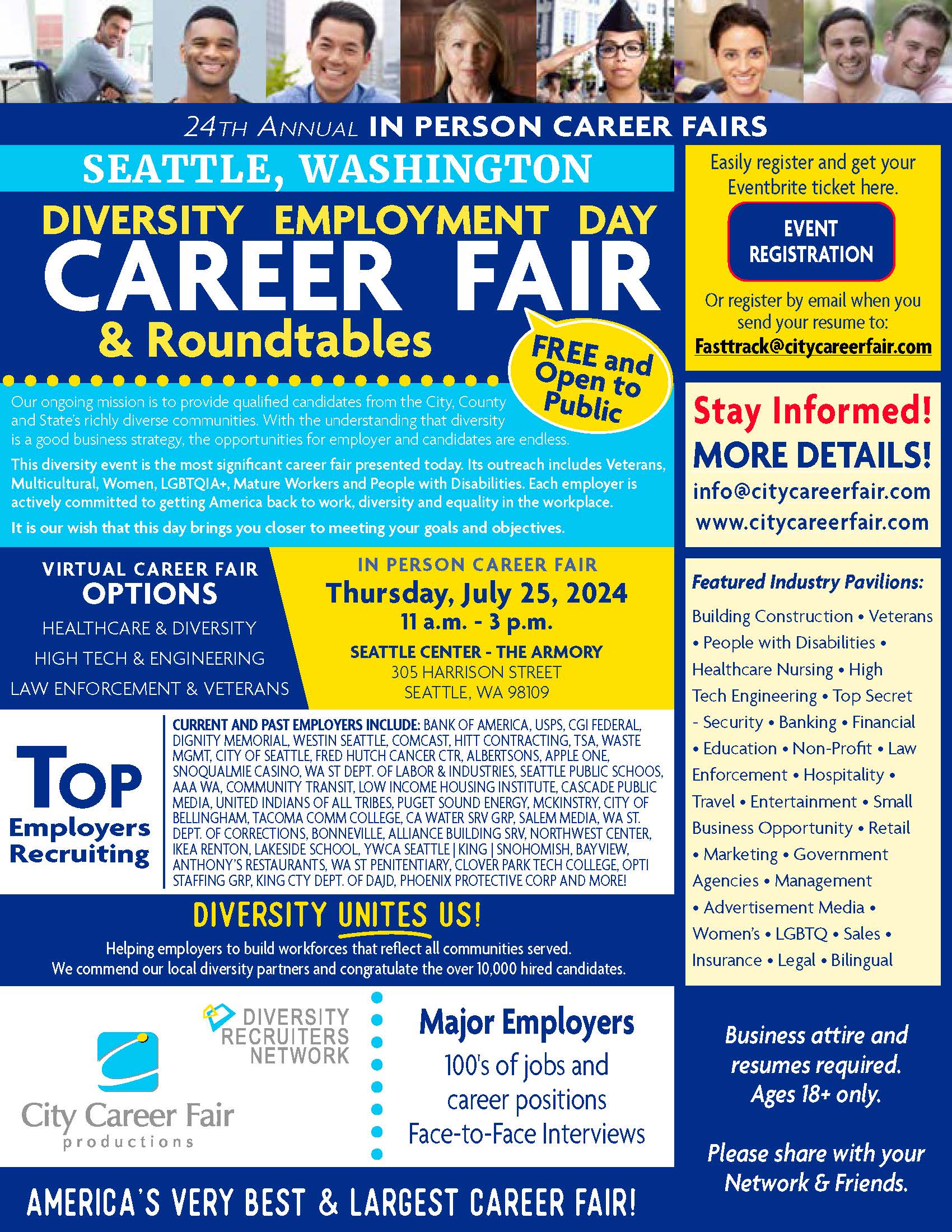 Seattle Center Diversity Career Fair July 2024 flyer