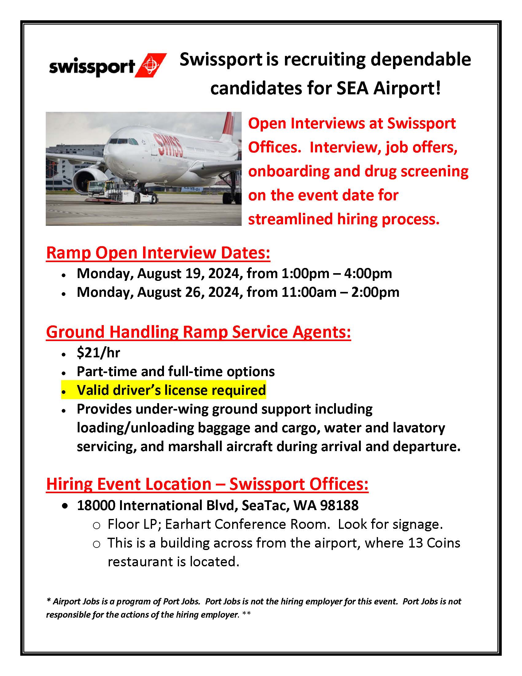 Swissport Ramp Hiring Event August 2024 Flyer