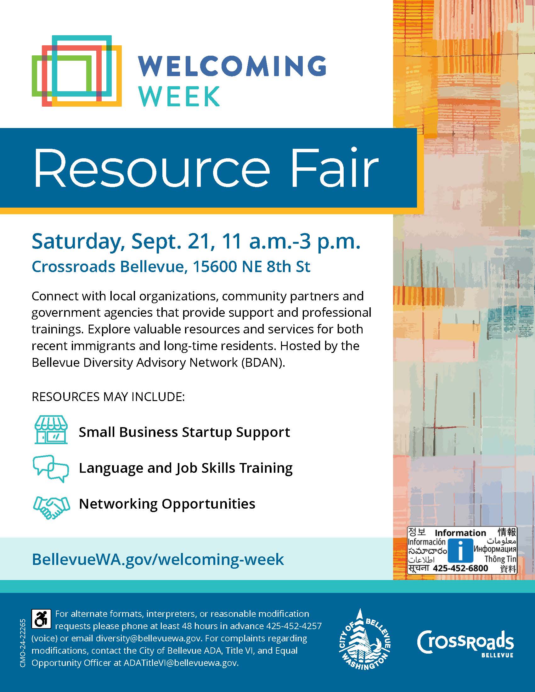 CISC - Bellevue Crossroads Immigrant Resource Fair Sept 21, 2024 Flyer