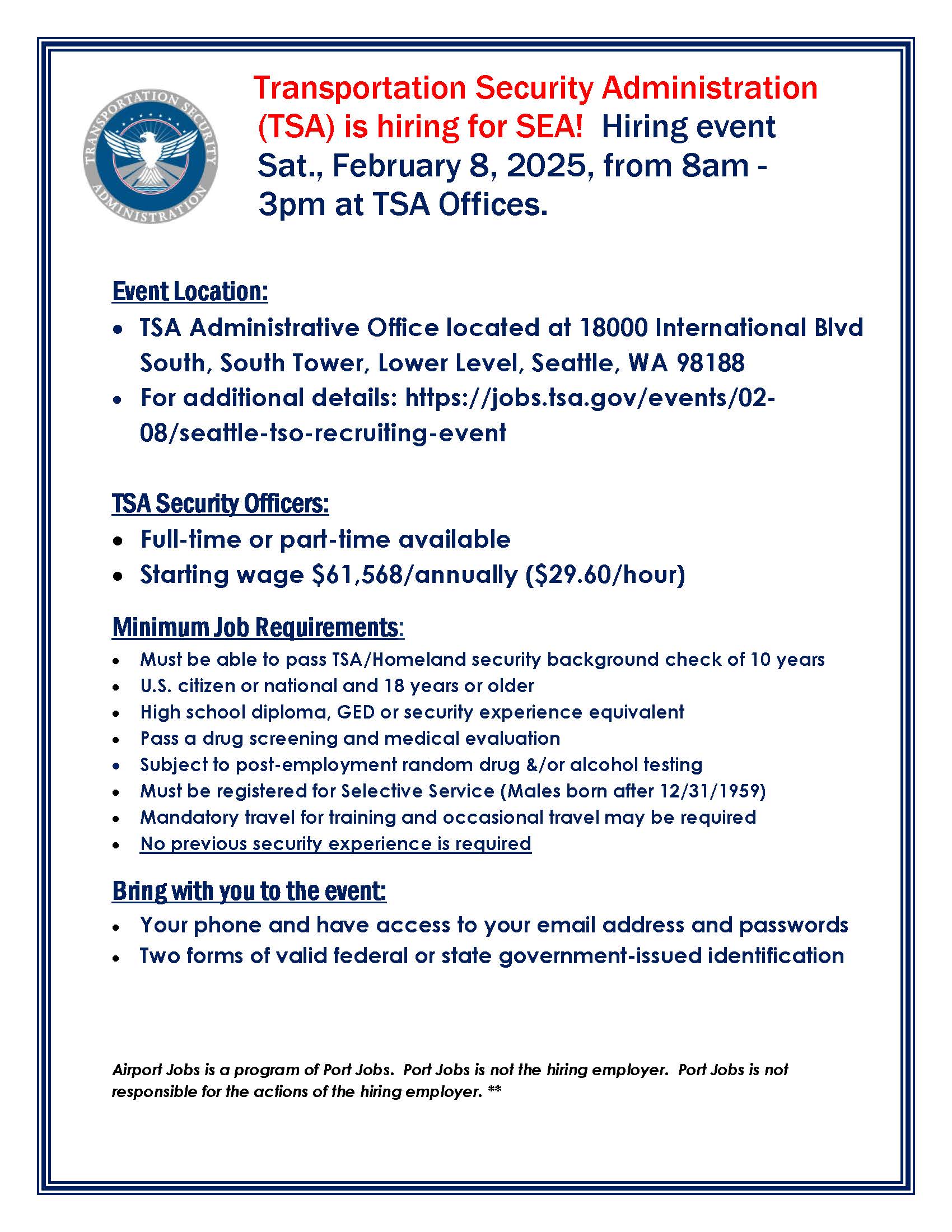 TSA February 8, 2025 Seattle Hiring Flyer