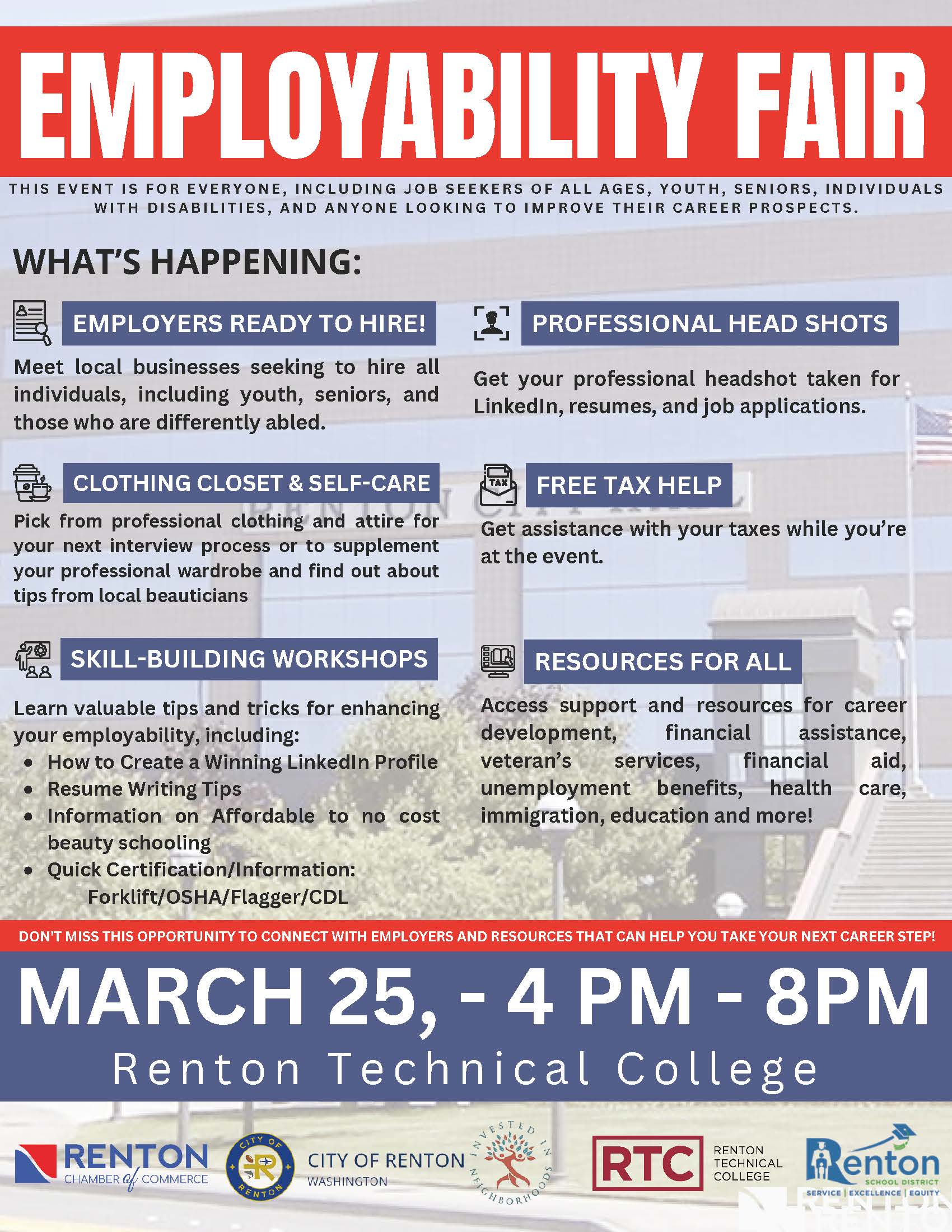 Renton Employability Fair March 25, 2025 Flyer