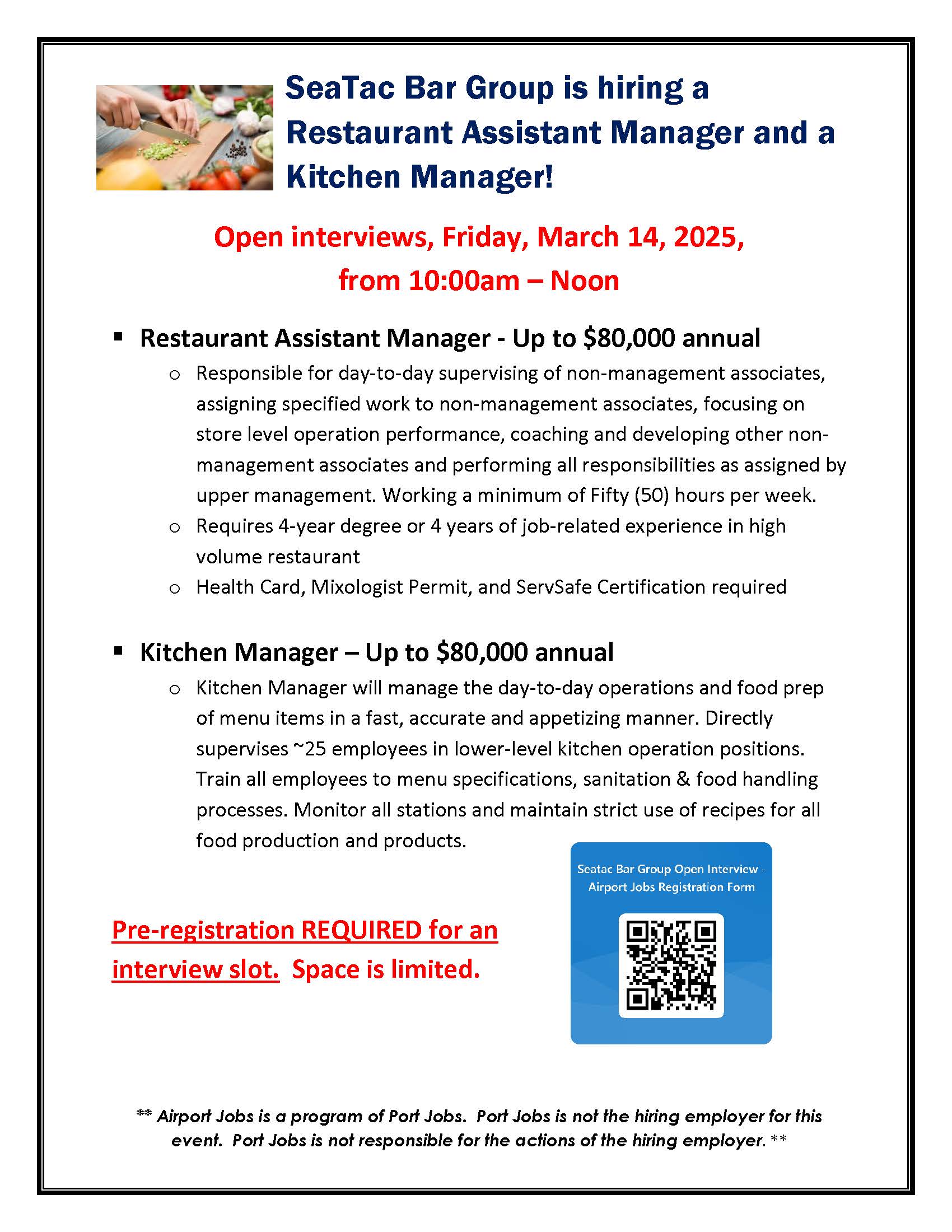 SeaTac Bar Group Mgmt Hiring Event 2025 Flyer
