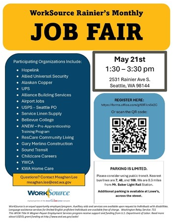 WorkSource Rainier Job Fair Flyer May 2025