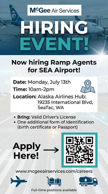 McGee Ramp Hiring Event at Alaska Air Hub July 13, 2026 Flyer